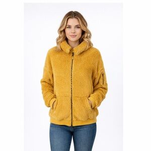 Socialite Mustard Faux Fur Teddy Jacket Zip Up Size S Cozy